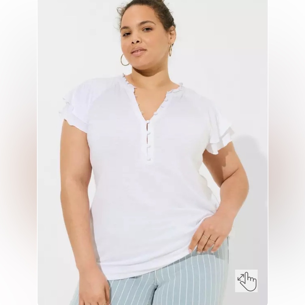 Torrid Vintage Slub Raglan Henley With Flutter Sleeves - Picture 2 of 15